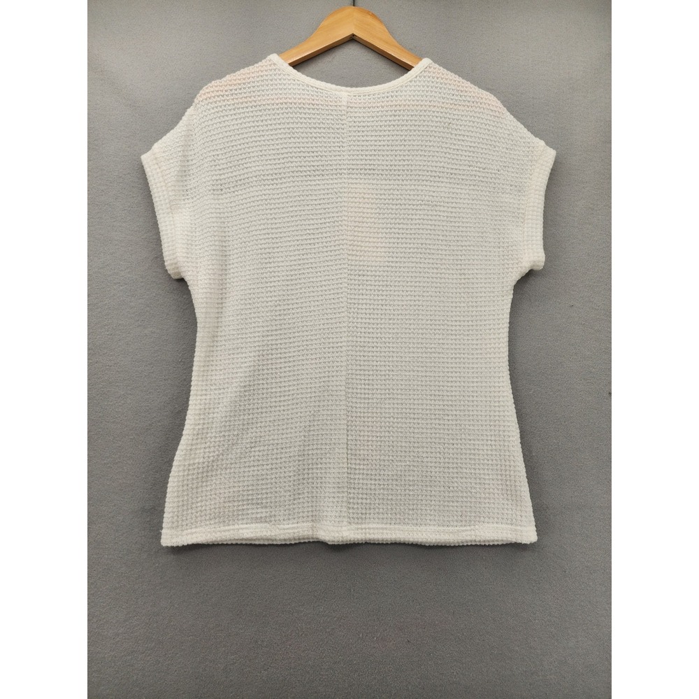 Dokotoo White Crochet Lace Waffle Knit Top Medium Short Sleeve Boho Blouse New - Picture 6 of 11